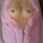 Fuzzy pink night negligee wrapped on her sexy tit cake